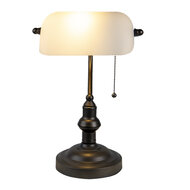 Clayre &amp; Eef   | Bureaulamp Bankierslamp Wit, Bruin &oslash; 27x40 cm E27/max 1x60W | 5LL-5125W