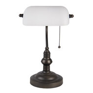 Clayre &amp; Eef   | Bureaulamp Bankierslamp Wit, Bruin &oslash; 27x40 cm E27/max 1x60W | 5LL-5125W