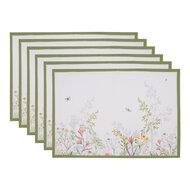 Clayre &amp; Eef   | Placemats Set van 6 Wit Groen 48x33 cm | WFF40