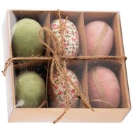 Dekoratief | Box 6 hangeieren, roze/groen, stof, 15x14cm | A240193