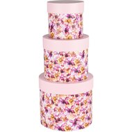 Dekoratief | Set 3 tondozen rond &#039;Purple Flowers Fair&#039;, karton, 23x23x20cm | A240216