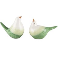 Dekoratief | Vogel wit/groen, keramiek, 16x8x11cm, set van 2 stuks | A240318