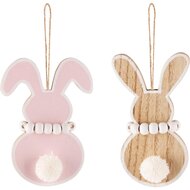 Dekoratief | Hanger bunny m/pluisstaartje, roze/bruin, 6x11x1cm, set van 2 stuks | A240511