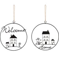 Dekoratief | Hanger ring m/huisje &#039;Welcome/Home&#039;, metaal, 18x16cm, set van 2 stuks | A240538