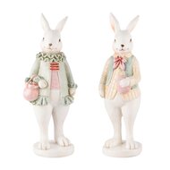 Dekoratief | Bunny staand m/mandje, wit/roze, resina, 5x5x14cm, set van 2 stuks | A240119