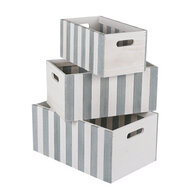 Dekoratief | Set 3 bakjes m/strepen, blauw/wit, hout, 38x25x18cm | A244009