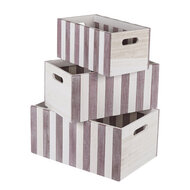 Dekoratief | Set 3 bakjes m/strepen, roze/wit, hout, 38x25x18cm | A244008