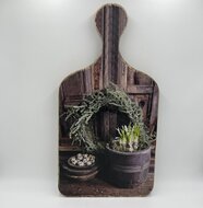 Decoratie broodplank met print krans bloempot &amp; kwarteleitjes 65 cm x 33,8 cm touw maat XL | Stoer &amp; Sober | 429420 | Meraki Shop