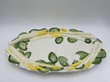 Grote ovale aspergeschaal met reli&euml;f groen geel blaadjes 47 x 28 cm | AS02GEEL | Piccobella