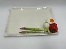 Rechthoekige aspergeschaal wit met deco venkel ei paprika 35 x 24 cm | AS04 | Piccobella Italiaans Servies