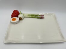 Rechthoekige aspergeschaal wit met deco venkel ei paprika 35 x 24 cm | AS04 | Piccobella Italiaans Servies