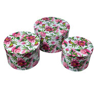 Clayre &amp; Eef   | Hoedendoos Set van 3 Roze Wit &oslash; 26x15 / &oslash; 22x15 / &oslash; 19x14 cm | 65455