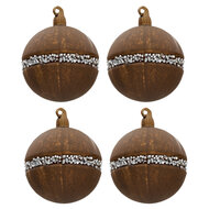 Clayre &amp; Eef   | Kerstballen Set van 4 Bruin &oslash; 8x8 cm | 6GL3271