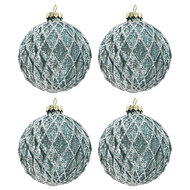 Clayre &amp; Eef   | Kerstballen Set van 4 Blauw &oslash; 8x8 cm | 6GL3273