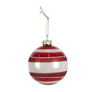 Clayre &amp; Eef   | Kerstbal Rood Wit &oslash; 8x8 cm | 6GL4335