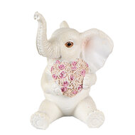 Clayre &amp; Eef   | Decoratie Beeld Olifant Wit Roze 8x6x10 cm | 6PR3820