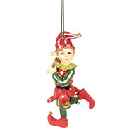 Clayre &amp; Eef   | Decoratie hanger elf Rood Groen 5x4x11 cm | 6PR3979