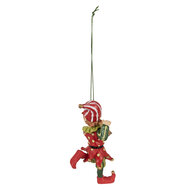 Clayre &amp; Eef   | Decoratie hanger elf Rood Groen 5x4x11 cm | 6PR3979