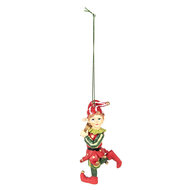 Clayre &amp; Eef   | Decoratie hanger elf Rood Groen 5x4x11 cm | 6PR3979