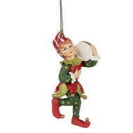 Clayre &amp; Eef   | Decoratie hanger elf Rood Groen 5x4x11 cm | 6PR3980