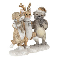 Clayre &amp; Eef   | Kerstdecoratie Beeld Honden en Kat Grijs, Beige, Wit 13x5x12 cm | 6PR4633