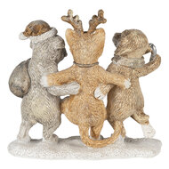 Clayre &amp; Eef   | Kerstdecoratie Beeld Honden en Kat Grijs, Beige, Wit 13x5x12 cm | 6PR4633