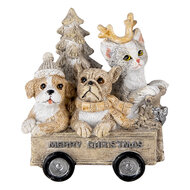 Clayre &amp; Eef   | Kerstdecoratie Beeld Honden en Kat Grijs, Beige, Wit 9x7x11 cm | 6PR4636