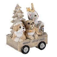 Clayre &amp; Eef   | Kerstdecoratie Beeld Honden en Kat Grijs, Beige, Wit 9x7x11 cm | 6PR4636