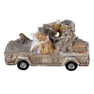 Clayre &amp; Eef   | Kerstdecoratie Beeld Auto Grijs, Beige, Wit 15x7x9 cm | 6PR4638