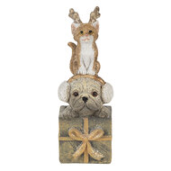 Clayre &amp; Eef   | Kerstdecoratie Beeld Kat en Hond Bruin, Wit 5x5x13 cm | 6PR4642