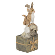 Clayre &amp; Eef   | Kerstdecoratie Beeld Kat en Hond Bruin, Wit 5x5x13 cm | 6PR4642