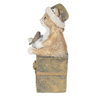 Clayre &amp; Eef   | Kerstdecoratie Beeld Kat Bruin, Wit 5x4x10 cm | 6PR4643