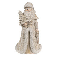 Clayre &amp; Eef   | Kerstdecoratie Beeld Kerstman Goudkleurig, Wit 8x8x15 cm | 6PR4963