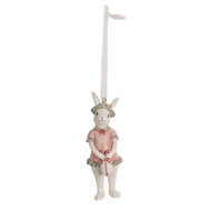 Clayre &amp; Eef   | Decoratie Hanger Konijn Wit Roze 4x4x10 cm | 6PR4990