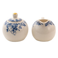 Clayre &amp; Eef   | Melk en Suiker Set Wit, Blauw 11x9x8 / &oslash; 9x9 cm | BFLCRSU