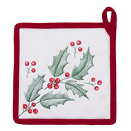 Clayre &amp; Eef   | Pannenlap Wit, Rood, Groen 20x20 cm | HCH45