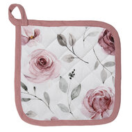 Clayre &amp; Eef   | Pannenlap Wit, Roze 20x20 cm | RUR45