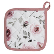 Clayre &amp; Eef   | Pannenlap Wit, Roze 20x20 cm | RUR45