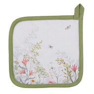 Clayre &amp; Eef   | Pannenlap Wit Groen 20x20 cm | WFF45