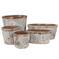 Clayre &amp; Eef   | Bloempot Binnen Beige Blauw &oslash; 15x13 cm | 6TE0519M