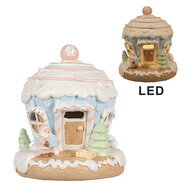 Clayre &amp; Eef   | Decoratie Huis met LED Blauw &oslash; 12x14 cm/ 3xAAA | 6PR4354