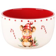 Dekoratief | Bowl m/muis, dolomiet, wit/rood, 13x13x8cm | A245033