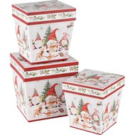 Dekoratief | Set 3 dozen vierkant &#039;Friendly Gnomes&#039;, karton, 14x14x15cm | A245047