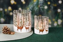 Dekoratief | Set 2 theelichthouders &#039;Snow Deer&#039;, glas, 12x12x13cm | A245080