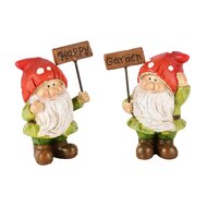 Dekoratief | Tuinkabouter &#039;Happy Garden&#039;, groen/rood, resina, 6x3x8cm, set van 2 stuks | A245148