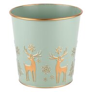 Dekoratief | Bloempot &#039;Snow Deer&#039;, munt/goud, metaal, 13x13x13cm | A245189