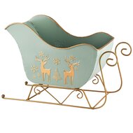 Dekoratief | Slee &#039;Snow Deer&#039;, mint/goud, metaal, 24x12x18cm | A245191