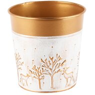 Dekoratief | Bloempot &#039;Forest Deer&#039;, wit/goud, metaal, 13x13x13cm | A245194