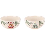 Dekoratief | Bowl &#039;Reindeer/Tree&#039;, wit/groen, keramiek, 15x15x8cm, set van 2 stuks | A245361