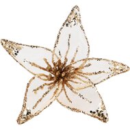 Dekoratief | Deco bloem op clip, goud/transparant, 13x13x10cm | A245362